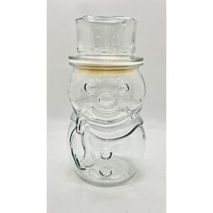 Vintage Libbey Glass Snowman Jar Lidded Christmas Winter Candy Cookies Retro